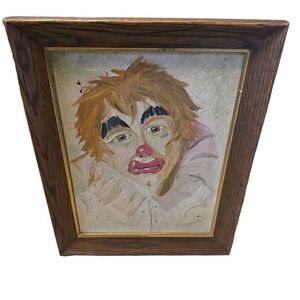 Vintage Clown Oil Painting Singed and Framed 19x15” Grumbacher Framed USA